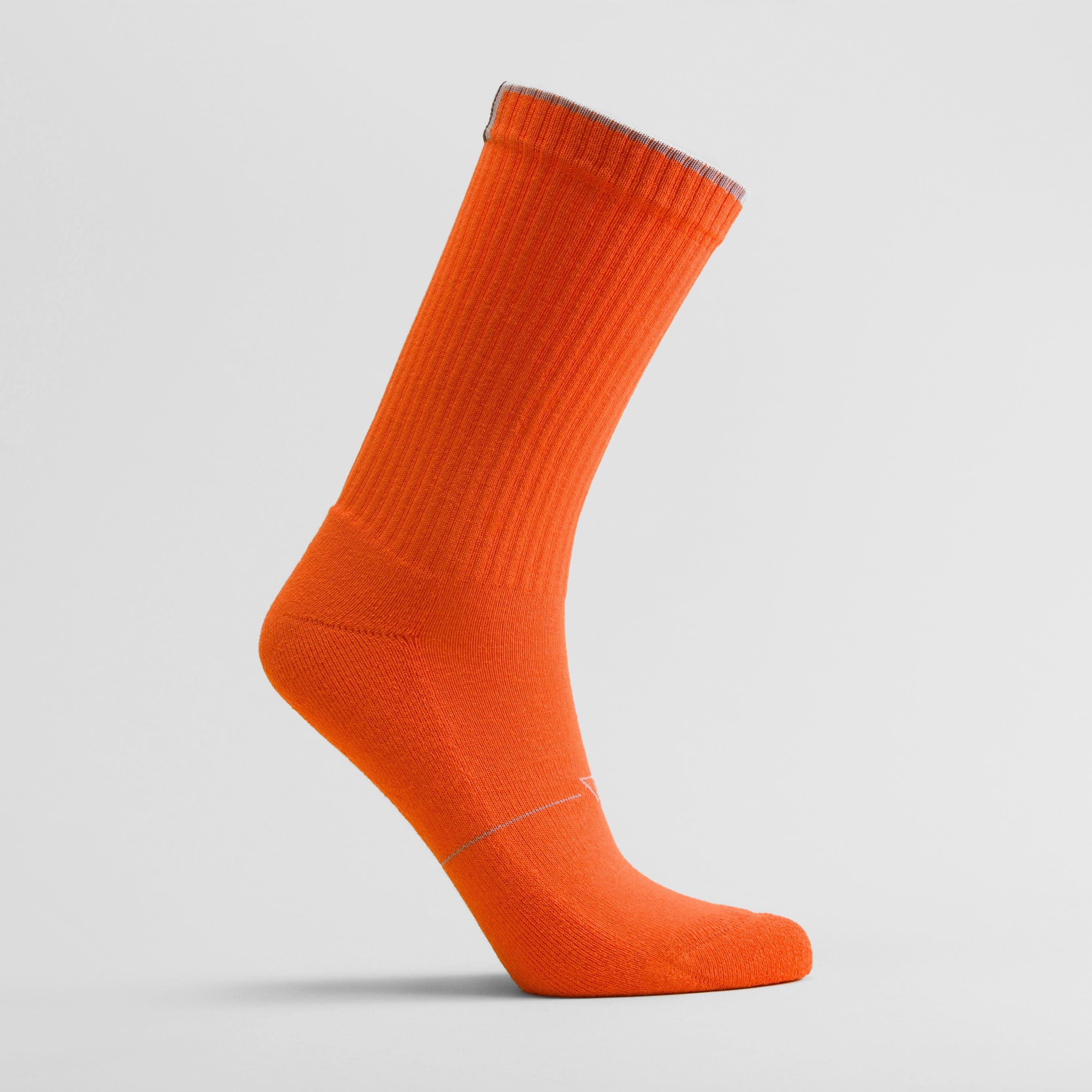 Orange women's crew sock by Definite Articles, front view