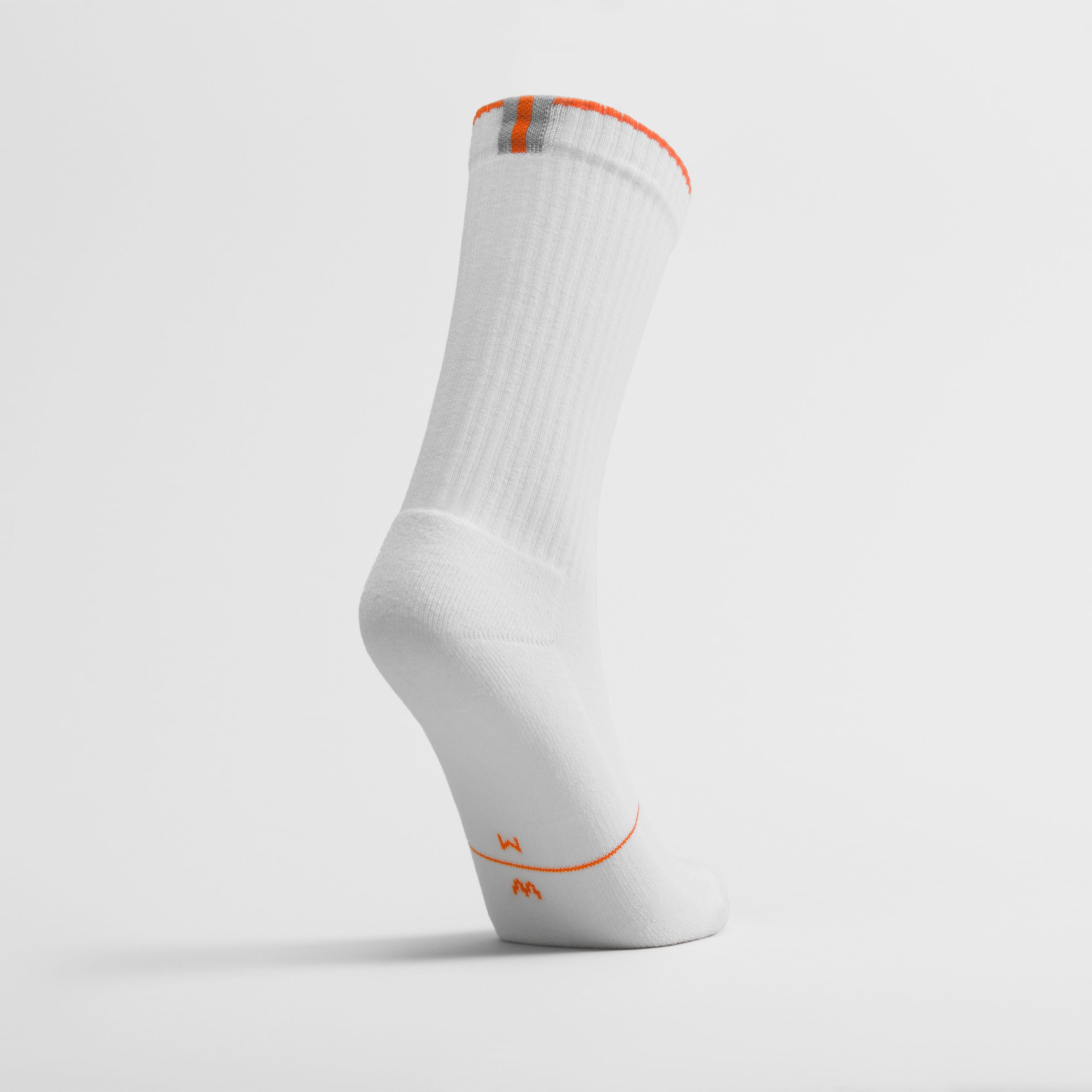 White women's crew sock by Definite Articles, on foot