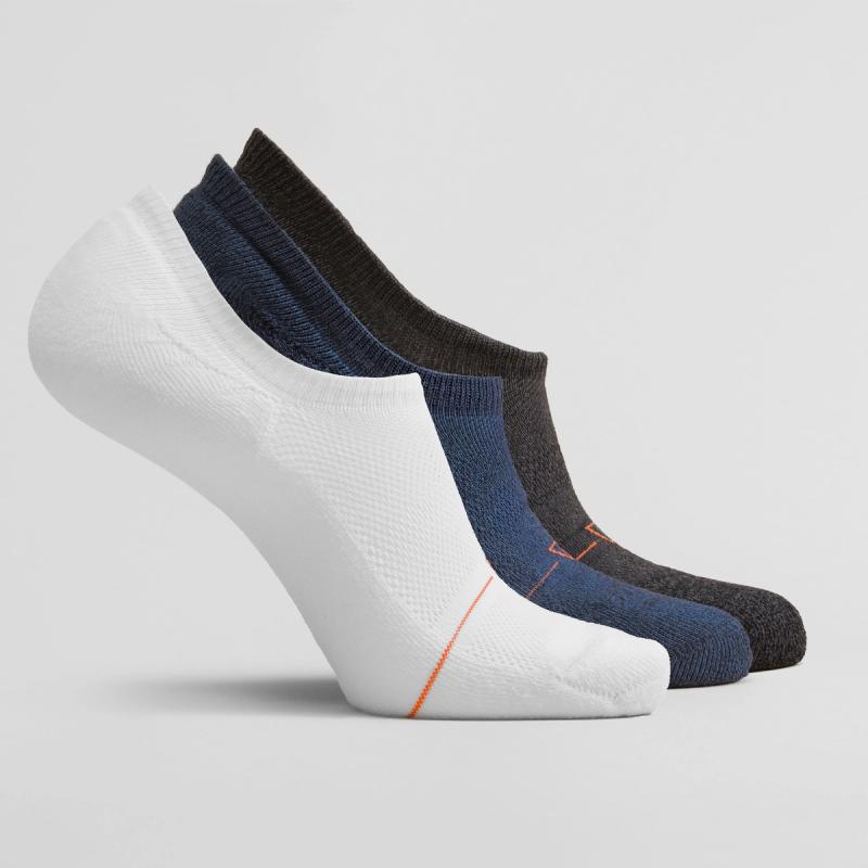 White, blue and charcoal women's no-show sock 3-pack by Definite Articles, front view
