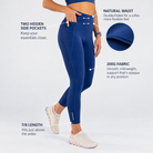 Trimline Natural-Waist Legging in estate blue, waistband detail.