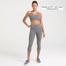 Woman wearing abalone shell Trimline Capri Leggings by Definite Articles. Model is 5"9" + 26" waist wearing a size small.