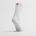 White women's crew sock by Definite Articles, on foot