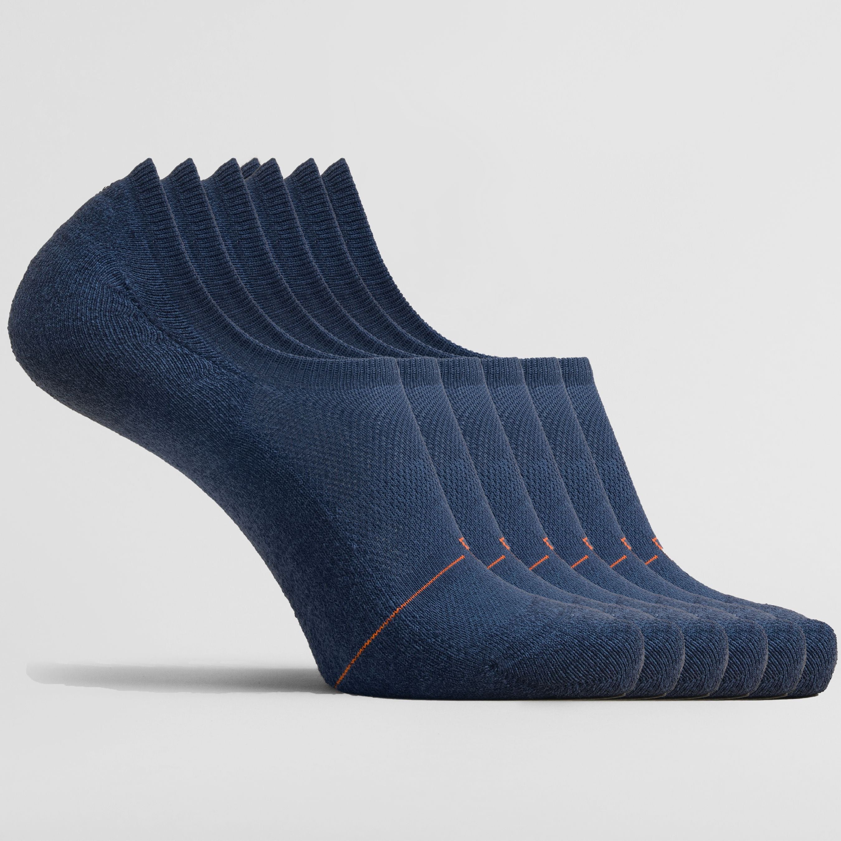 Women's mid blue no-show sock 6-pack by Definite Articles, side profile